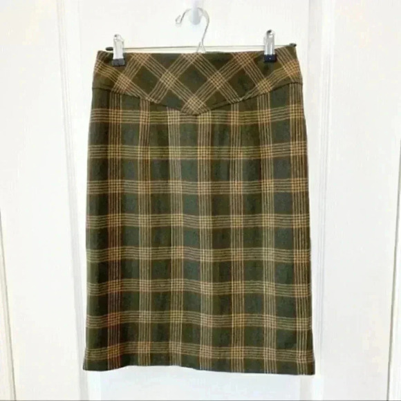 Banana Republic Pencil  Skirt Wool Tartan Plaid Kick Pleat Brown Tan Size 0 - Picture 14 of 14